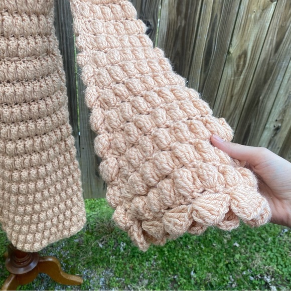 Vintage chunky knit sweater duster coat pale peach bell sleeves XS S - Picture 4 of 15